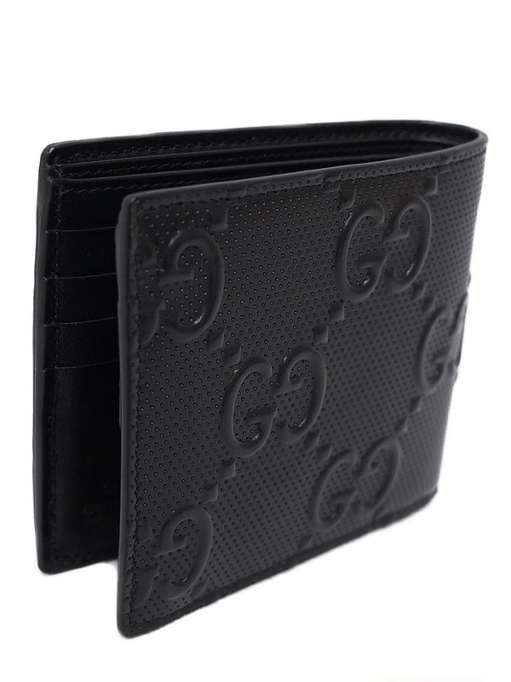 Gucci Embossed Wallet Short Coin GG fold Bi Black